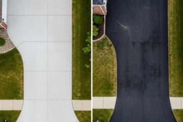 Comparison of concrete and asphalt driveways in a residential setting