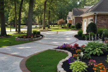 Decorative concrete driveway edging enhancing the aesthetic appeal of a Greensboro home