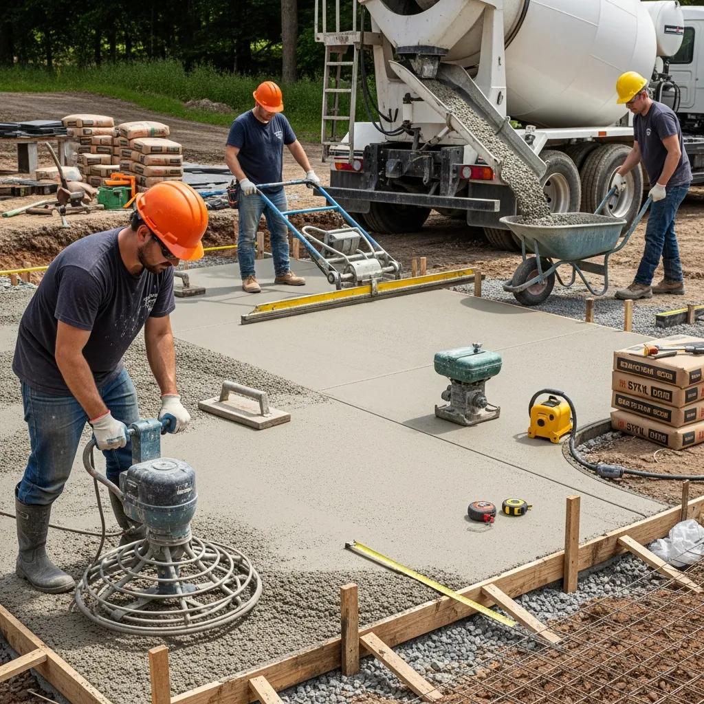 Professional contractor installing a concrete patio showcasing the installation process
