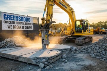 Professional contractor removing concrete with heavy machinery in Greensboro, NC