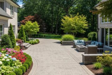 Beautiful concrete patio and driveway in Hamilton Lakes, showcasing residential outdoor space enhancements