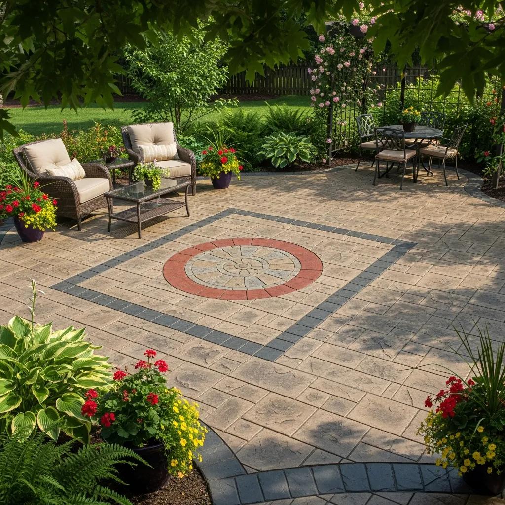 Beautifully designed stamped concrete patio showcasing intricate patterns and colors