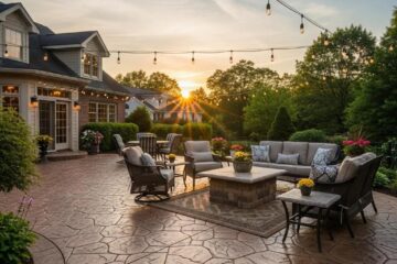 Beautifully stamped concrete patio in Greensboro, NC, showcasing intricate patterns and vibrant colors
