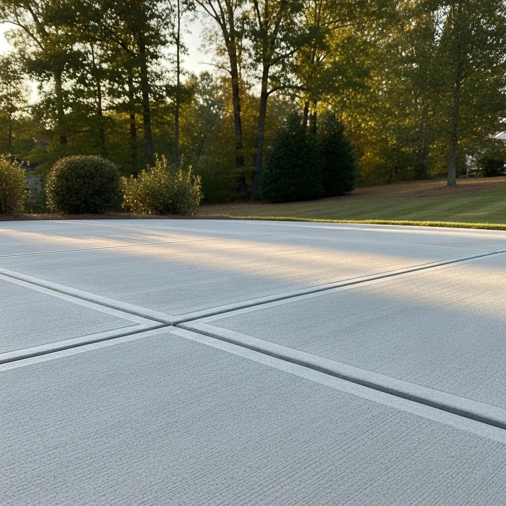 Close-up of a durable concrete patio highlighting its smooth surface and control joints
