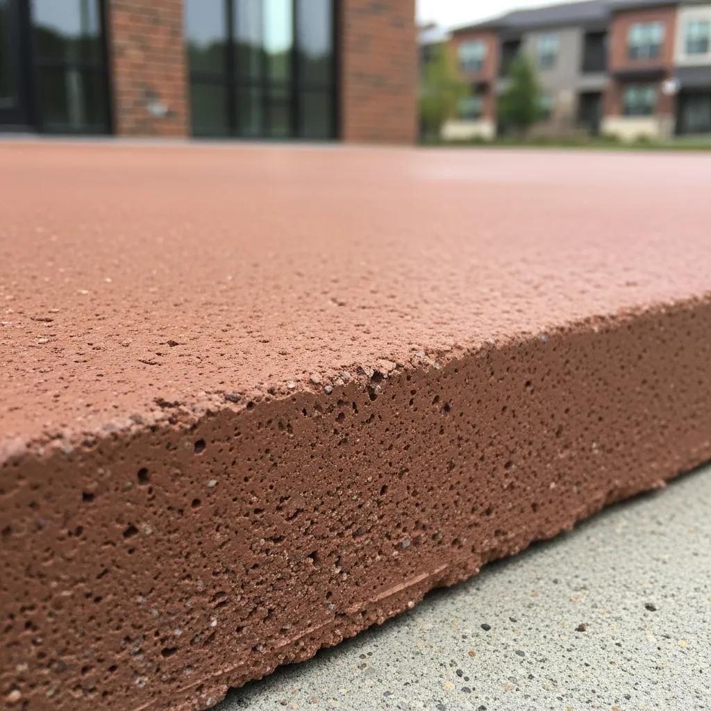 Close-up of a durable concrete slab with integrated pigments, showcasing uniform color and texture