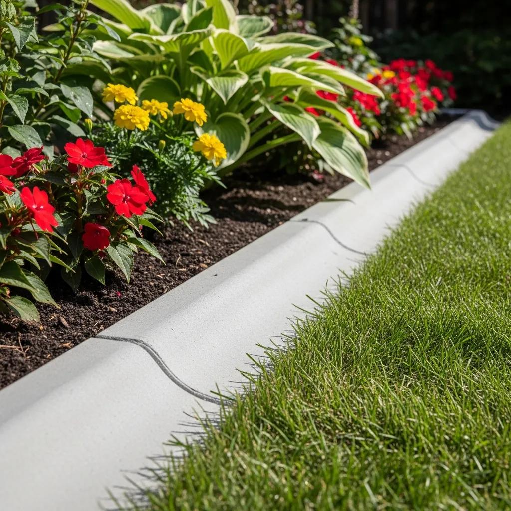 Close-up of concrete curbing showcasing its benefits in a Greensboro landscape
