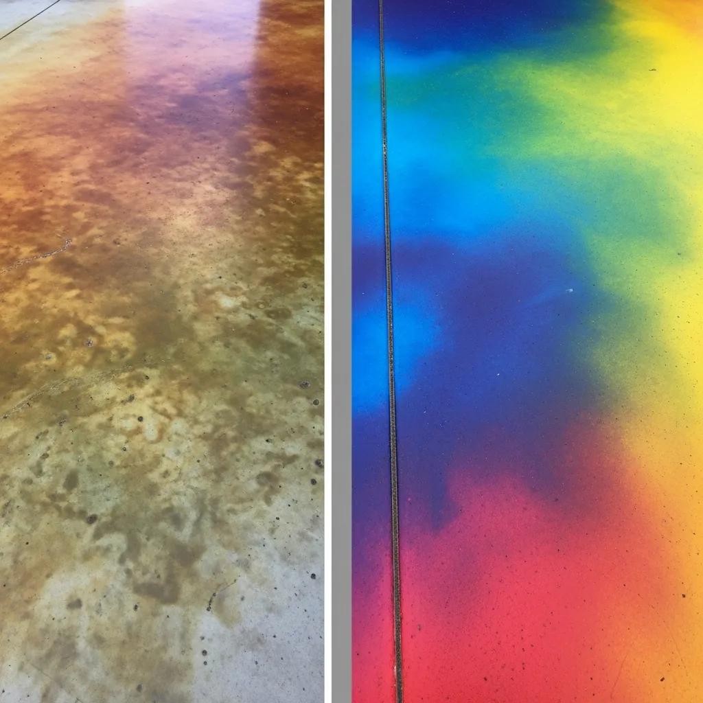 Comparison of acid stain and water-based stain on concrete surfaces