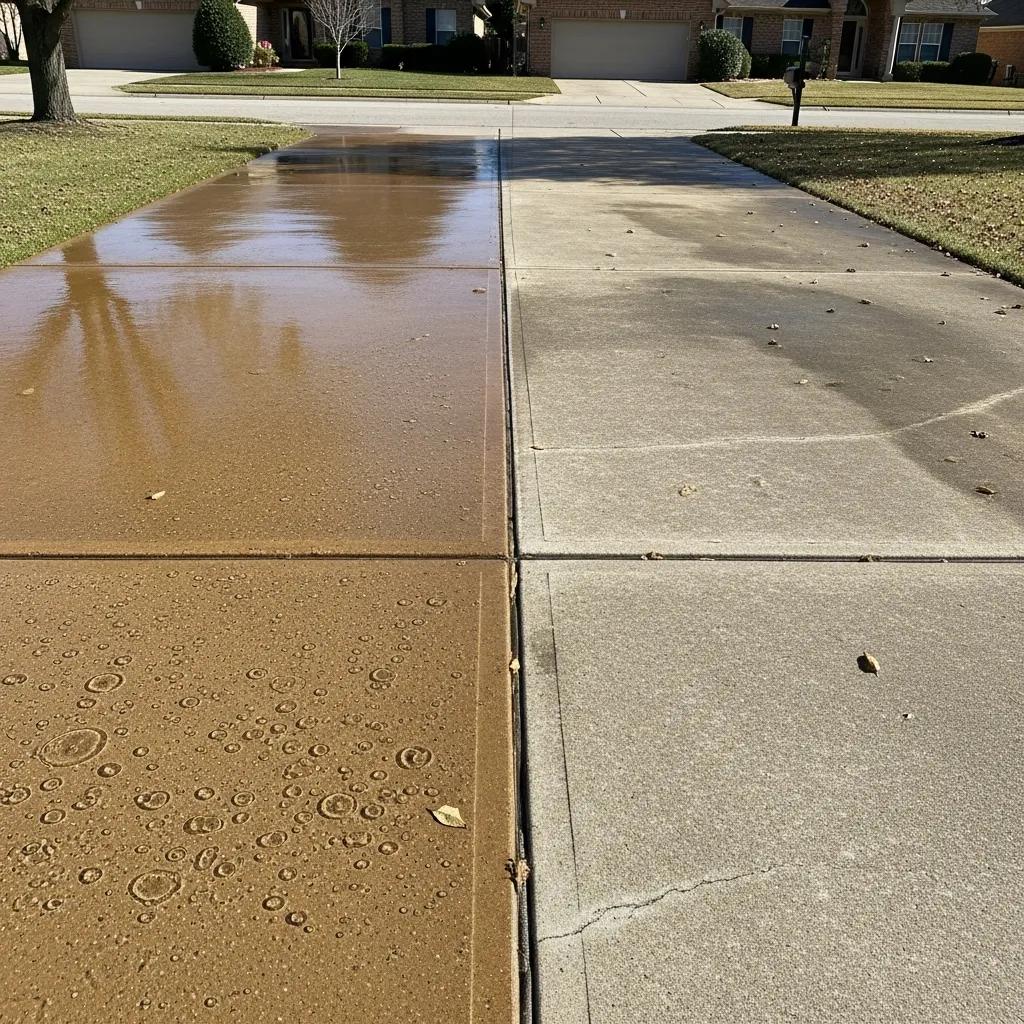 Comparison of sealed and unsealed concrete surfaces, showcasing the benefits of sealing driveways and patios