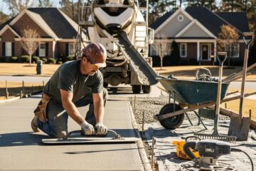 Concrete contractor pouring concrete for a driveway in Kernersville, NC
