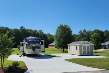 Concrete RV pad and shed slab installation in Greensboro, NC, showcasing durability and aesthetic appeal