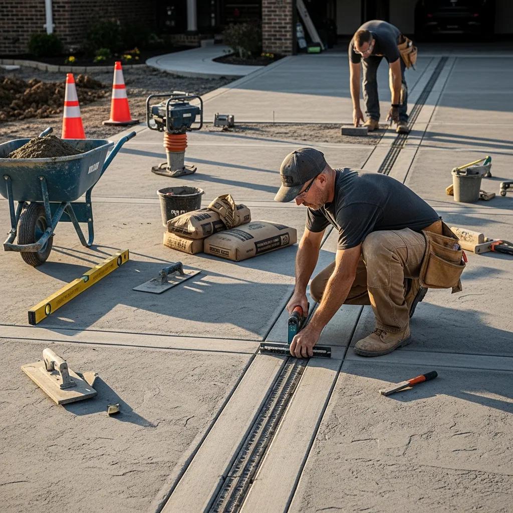 Contractor demonstrating expert craftsmanship in concrete driveway installation