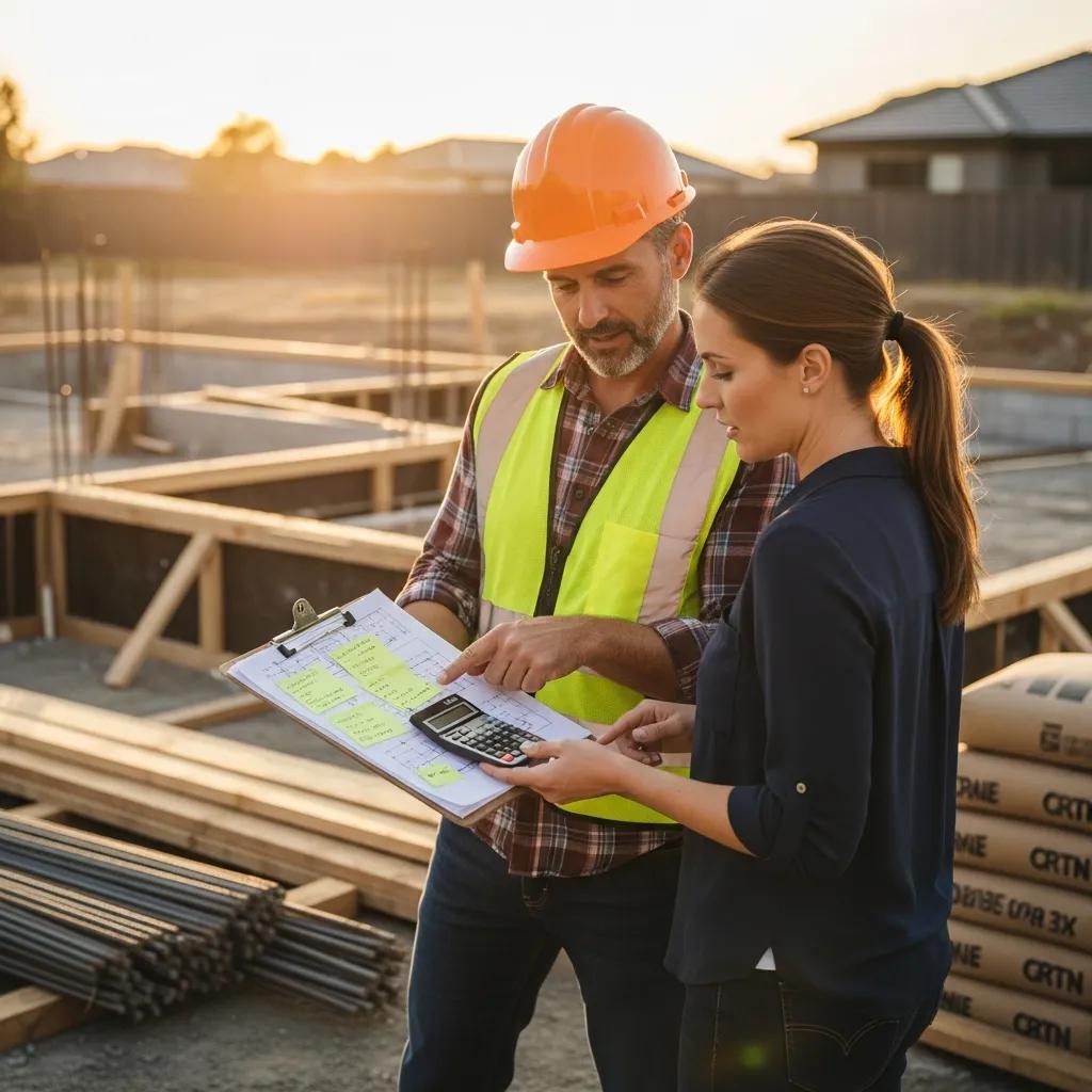 Contractor discussing project costs with a homeowner at a construction site
