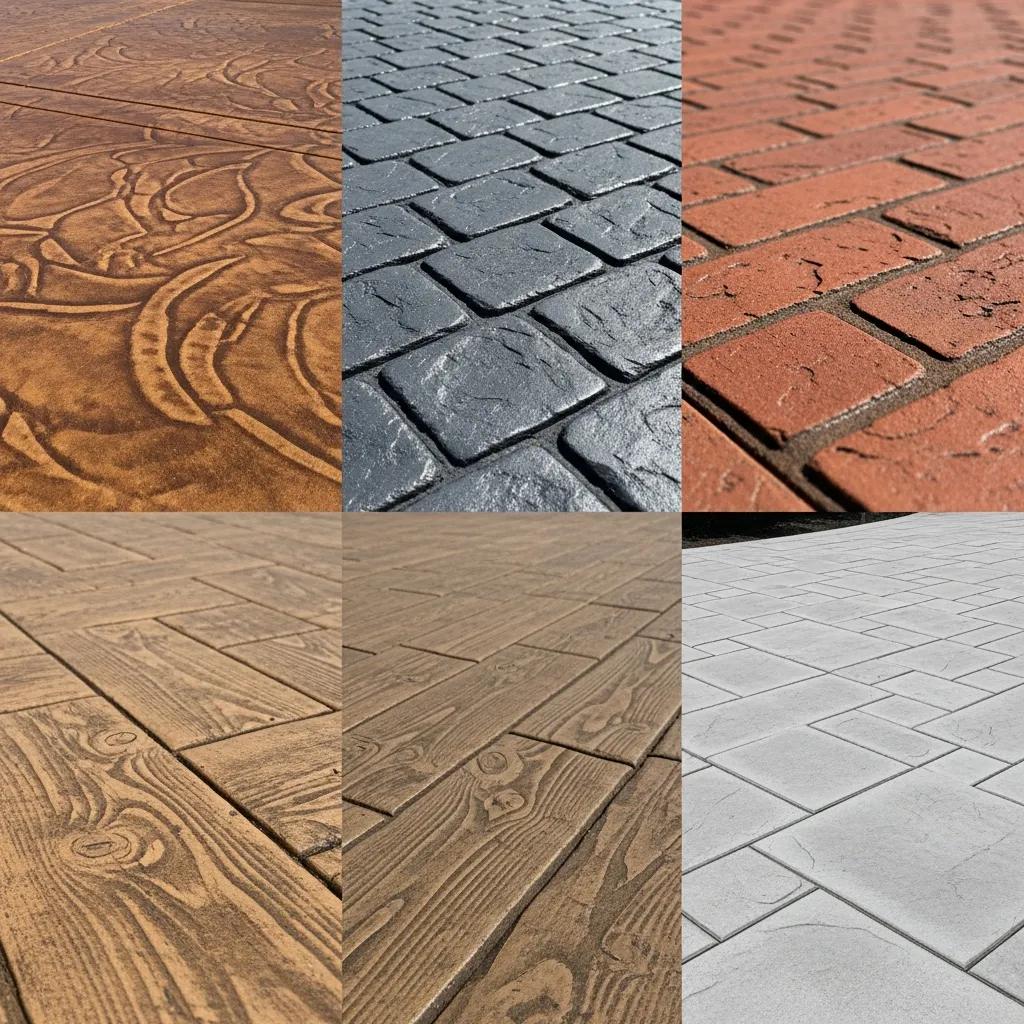 Custom design options for concrete driveways showcasing unique patterns and colors