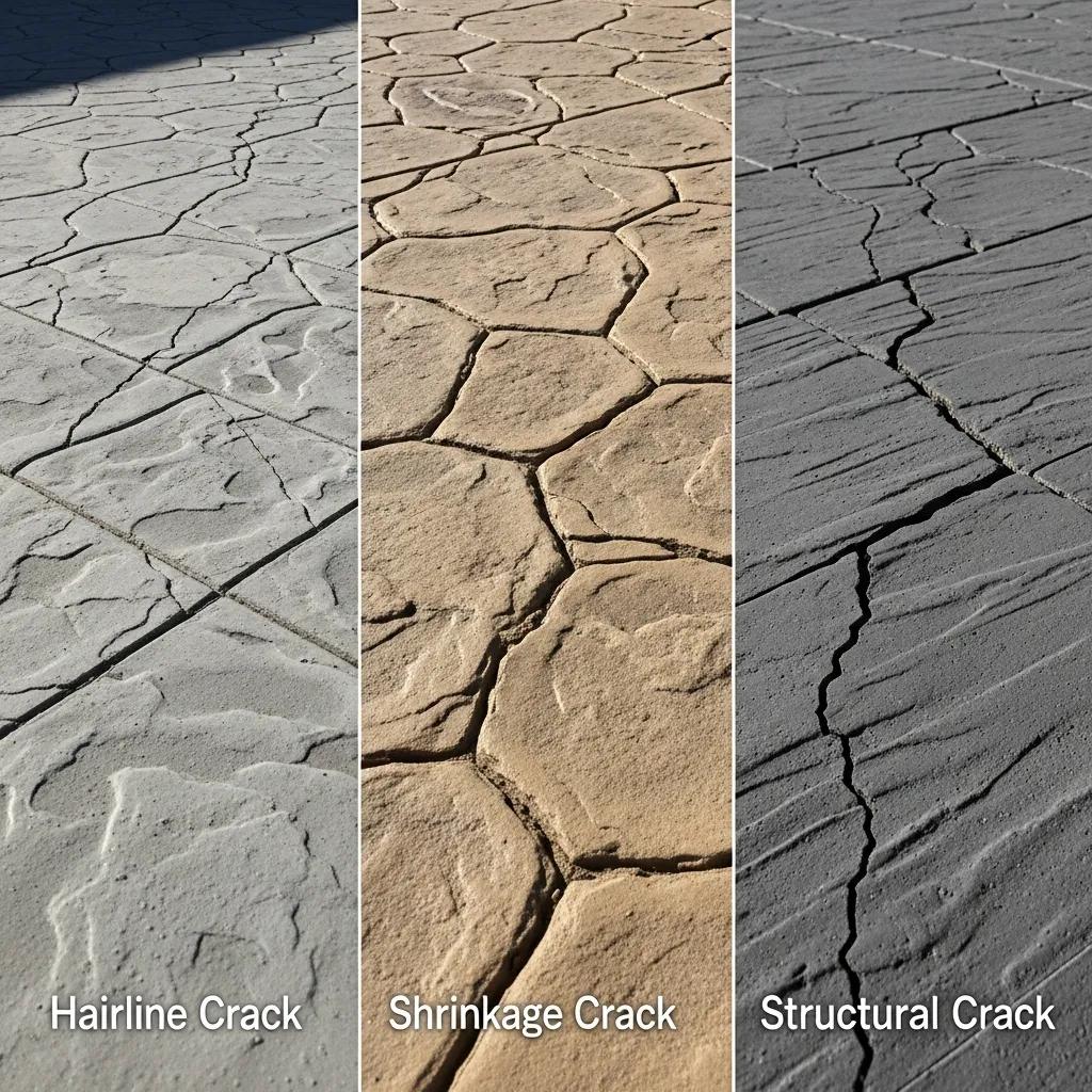 Different types of concrete cracks on stamped surfaces