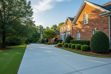 Durable concrete driveway in Greensboro, NC, showcasing smooth surface and enhanced curb appeal for residential properties.