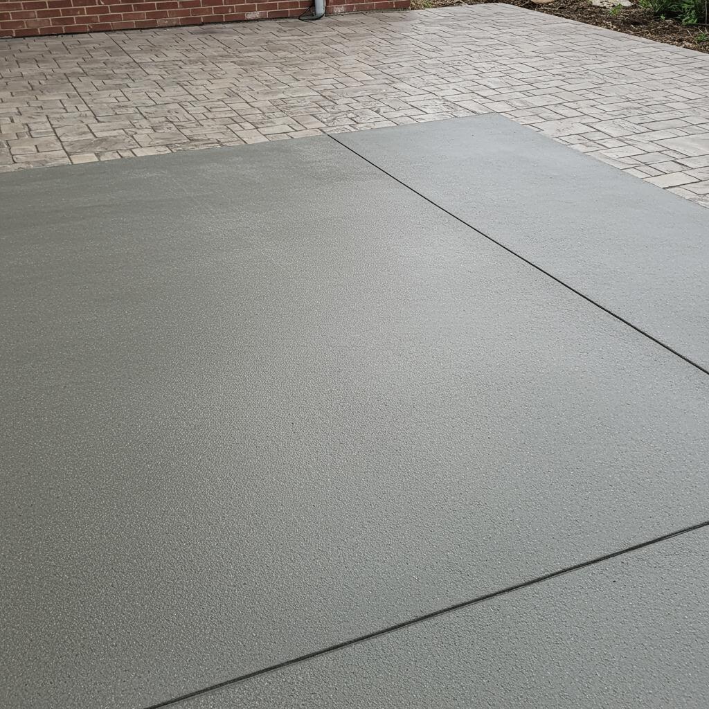 Contractor repairing concrete surface, highlighting crack filling and resurfacing techniques