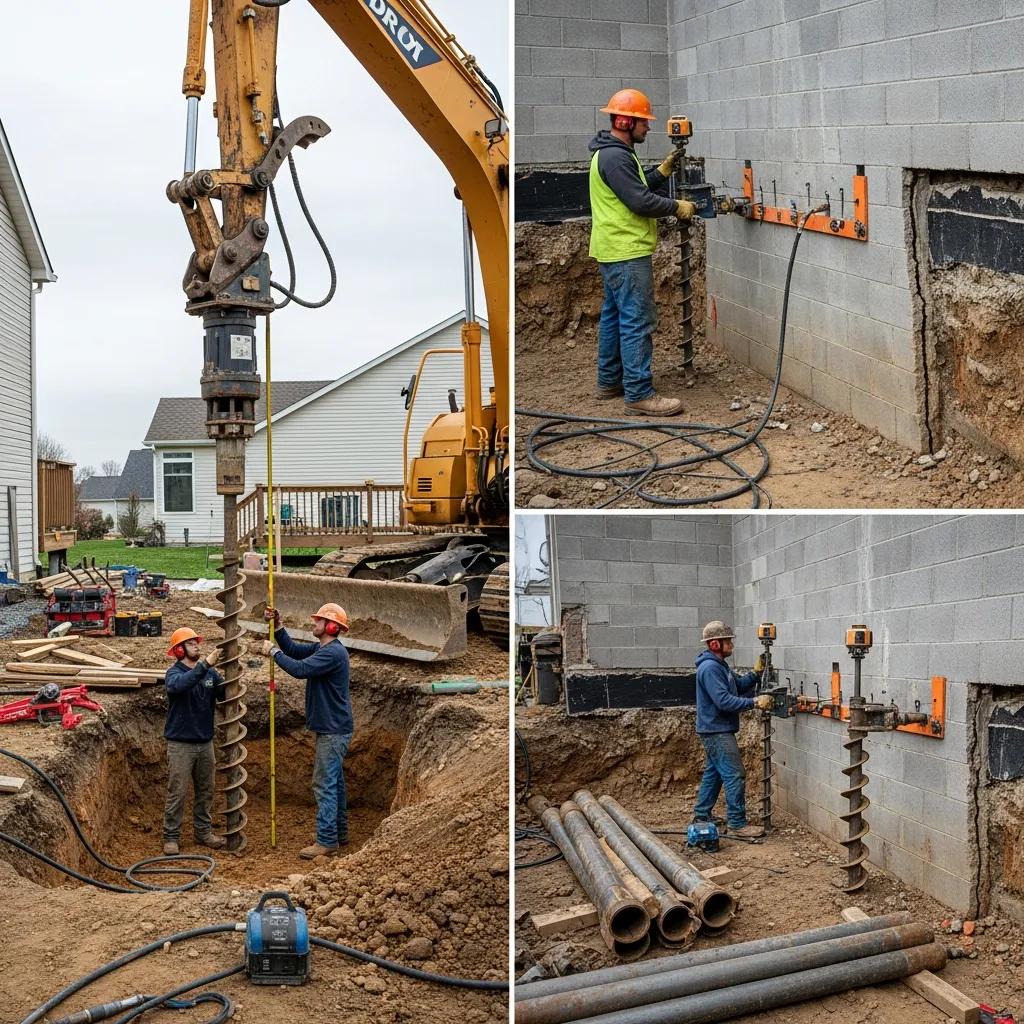 Foundation repair methods being implemented at a construction site