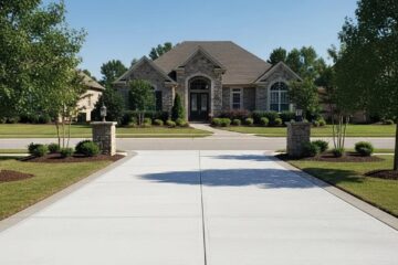 Freshly resurfaced concrete driveway enhancing curb appeal of a suburban home in Greensboro, NC.