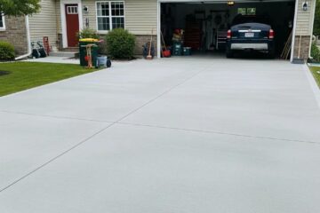 Newly installed concrete garage slab in a residential garage, showcasing durability and practical use