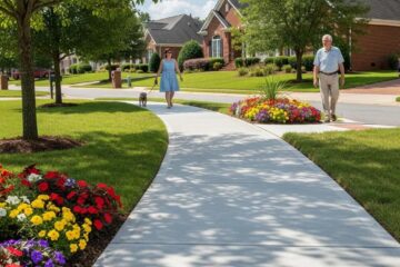 Newly installed concrete sidewalk in New Garden, Greensboro, NC, highlighting durability and community appeal