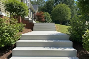 Newly installed concrete steps leading to a Greensboro home, showcasing durability and aesthetic appeal