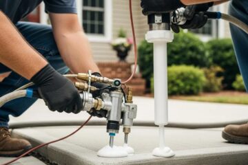 Professional contractor leveling concrete in Greensboro, NC, showcasing modern techniques for safe surfaces