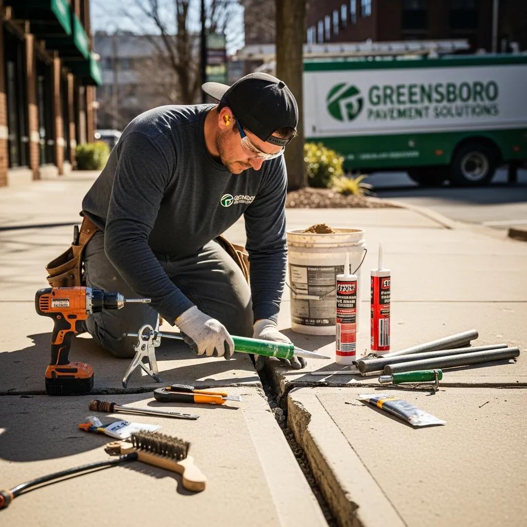 Professional contractor repairing concrete expansion joints, highlighting the importance of expert services in Greensboro