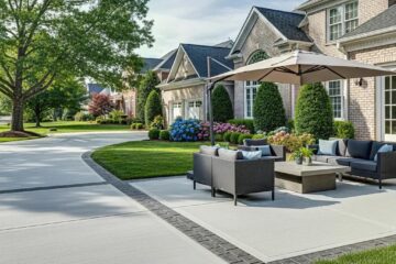 Residential concrete driveway and patio showcasing durability and curb appeal in Greensboro