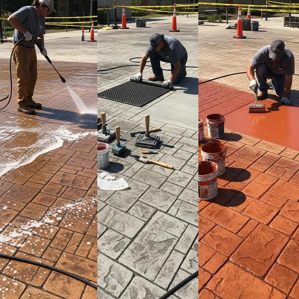 Restoration process of color and texture in stamped concrete