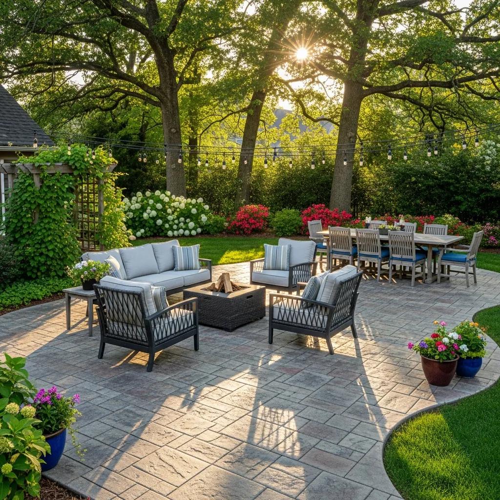 Stamped concrete patio in Burlington NC, showcasing design versatility and outdoor living enhancement