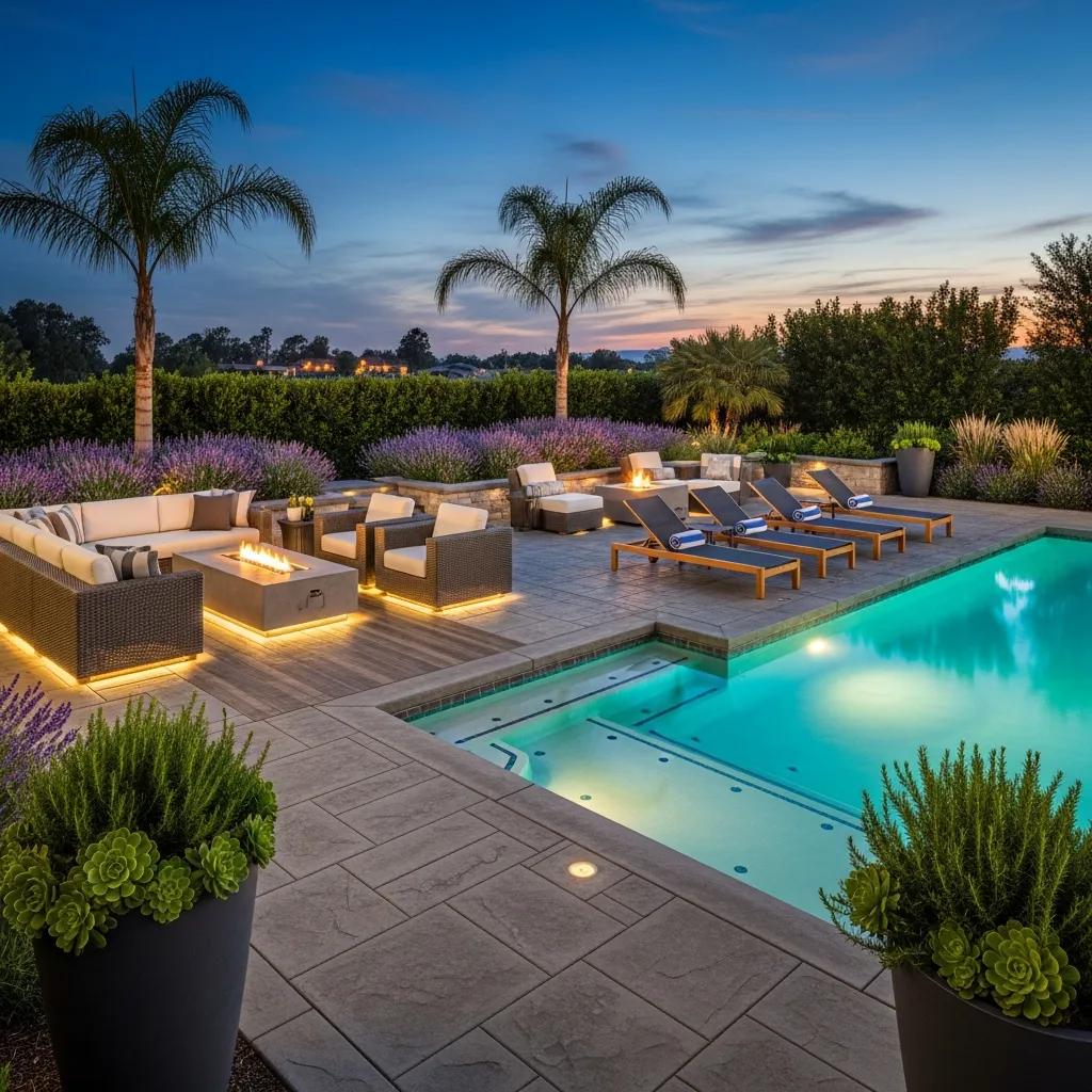 Stylish concrete patio and pool deck designed for outdoor living in Adams Farm