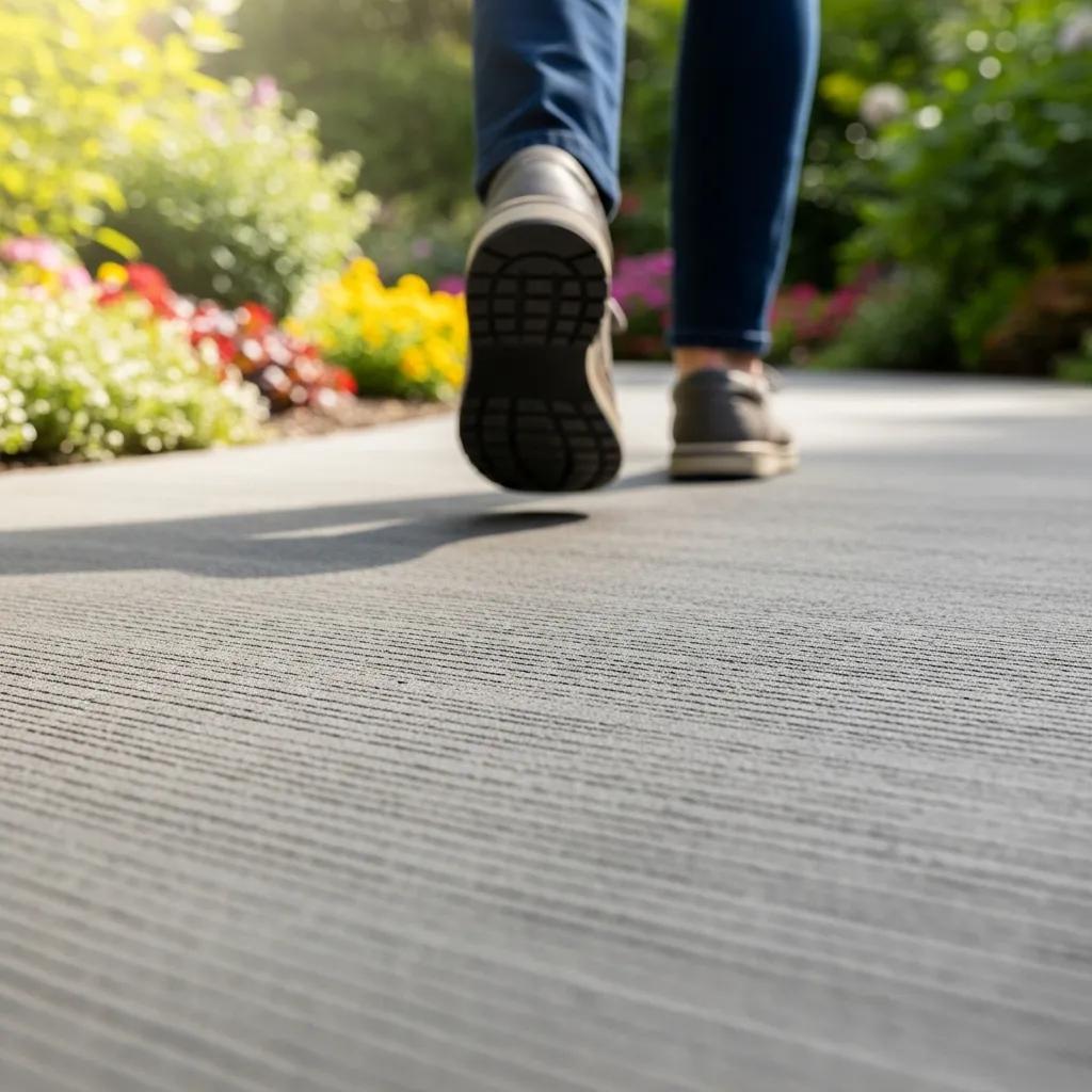 Textured concrete walkway enhancing safety and durability with slip-resistant features