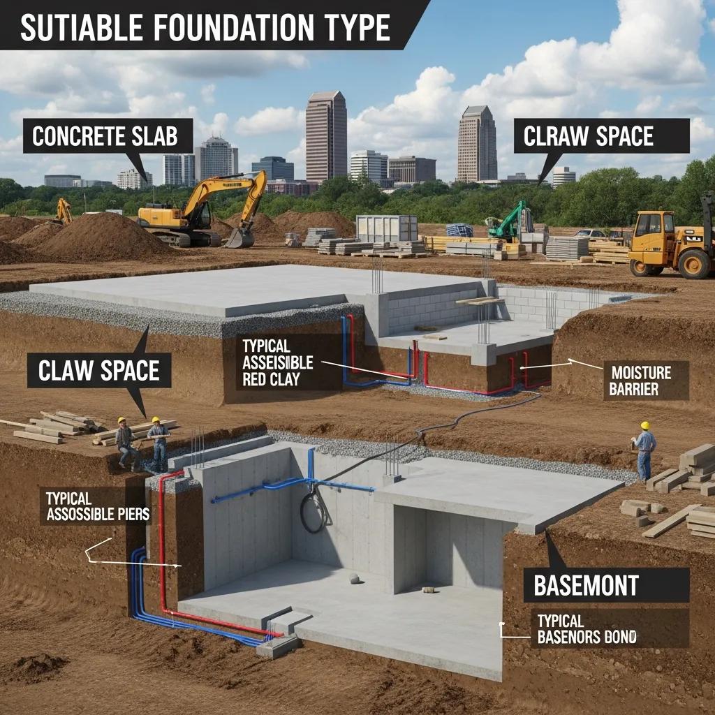Visual comparison of concrete slab, crawl space, and basement foundations for Greensboro building projects