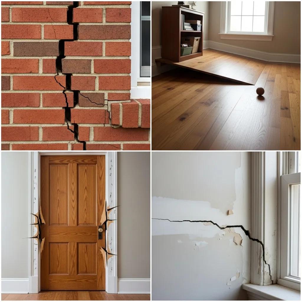 Visual representation of common signs of foundation problems in homes